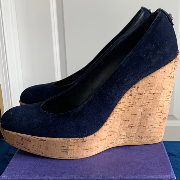 Stuart Weitzman Blue Suede Wedge heel